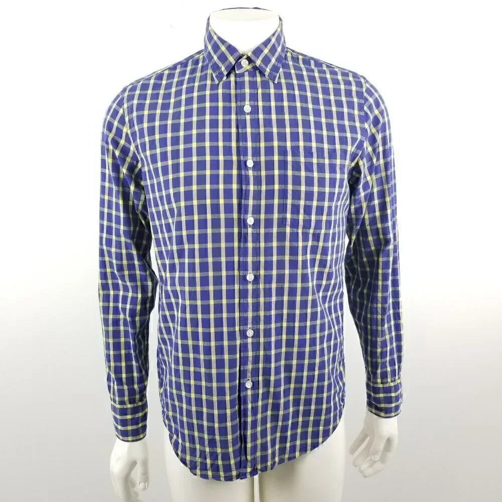 J. Crew Blue & Yellow Washed Shirt in Bold Tattersall Plaid Button Down Small